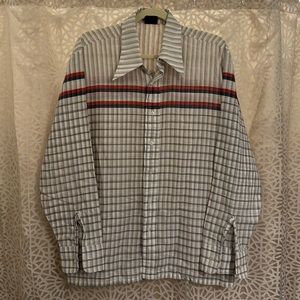 📏 Vintage Media Striped Button-Down Shirt – Retro Y2K Mod Vibes